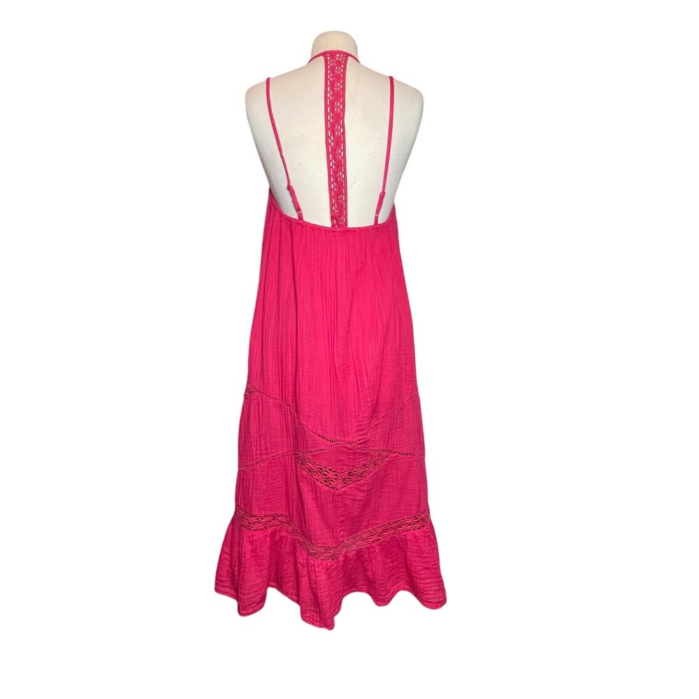ANTHROPOLOGIE Women’s Boho Pink Lace Trim Crinkle Gauze Midi Dress - Picture 6 of 6